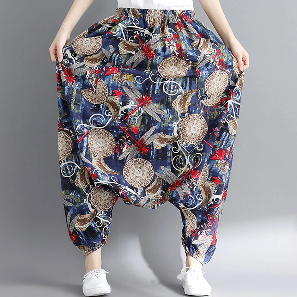 Womail, женские брюки, летняя мода, Boho, хиппи, для девушек, с принтом, свободные штаны, мешковатые брюки, высокая талия, длинные штаны, пляжные,, M531