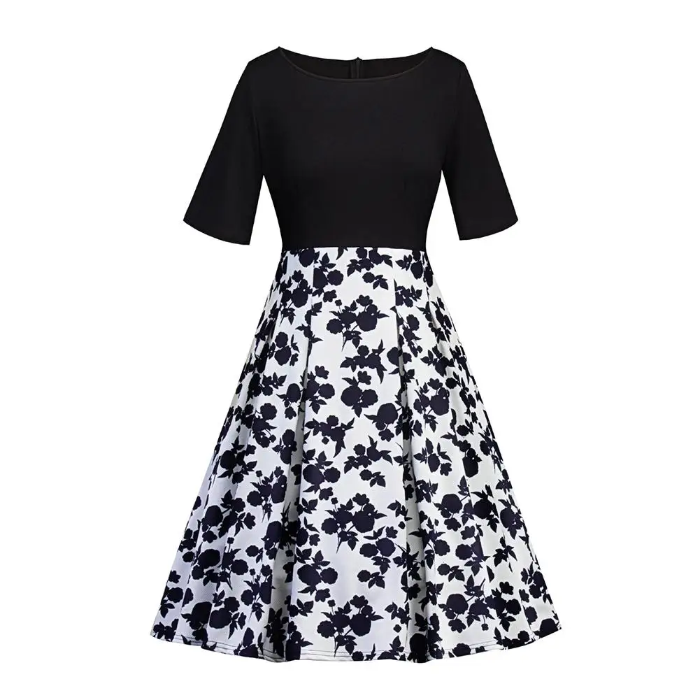 Новое Осеннее женское однотонное и принтованное платье с короткими рукавами