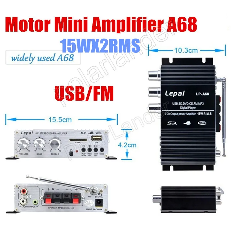 Digital 2x15W RMS Mini Amplifier Remote control USB MP3 Media SD Card FM Channel 2 output power amplifier | Автомобили и