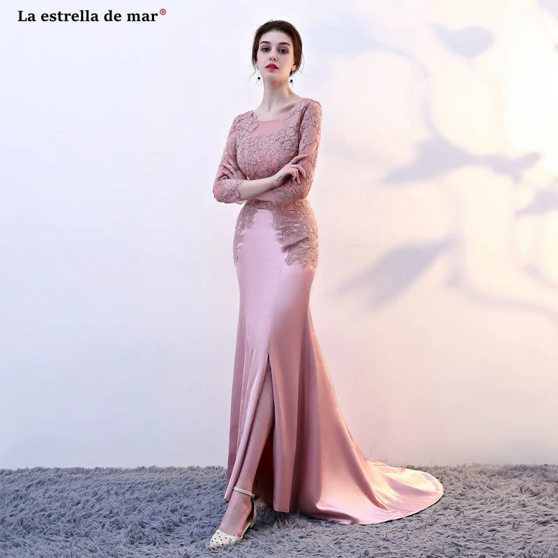 Vestido madrinha2019 Новое Кружевное Сексуальное розовое платье подружки невесты с длинными рукавами с русалочкой, длинное sukienka druhna pretty brautjungfernkl