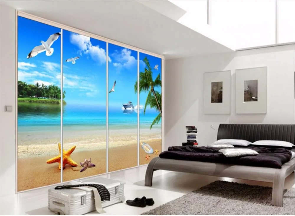 

3d room wallpaper custom photo mural Beach yacht seagull scenery decoration painting 3d wall mural wallpaper for walls 3 d