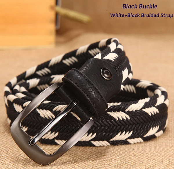 Black White Braided Дизайнерский ремень для женщин, модные мужские ремни, плетеные тканые унисекс поясы, не эластичные, без отверстий, 100-160 см, длина талии 35-62 дюйма - Цвет: Black White Braided