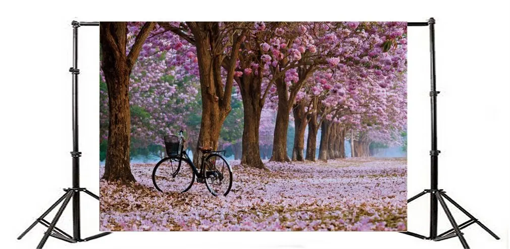 Photography Backdrop Valentine's Day Spring Cherry Blossom Flowers Vintage Bicycle Trees Nature Romantic Photo Background Party |