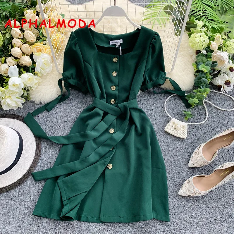 Платье ALPHALMODA с квадратным воротником и коротким рукавом платье во французском