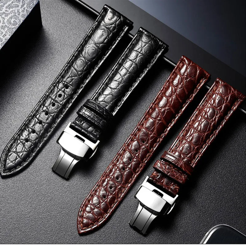 High-end Crocodile Alligator Leather Watch Band Strap Replacement Deployment Double-Push Buckle for Luxury Watches 20 22 24mm