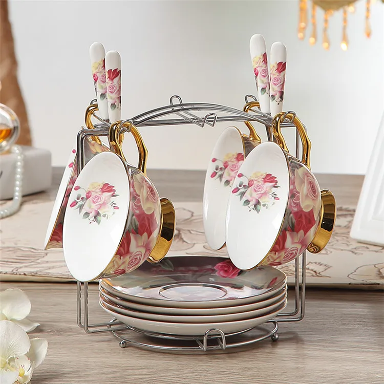 4Cups n Holder Европейский Винтажный кофейный сервиз из костяного фарфора, британский фарфоровый чайный сервиз, керамический чайник, сливочник, сахарница, чайный заварник, кофейная чашка, кружка - Цвет: 4Cups n Holder