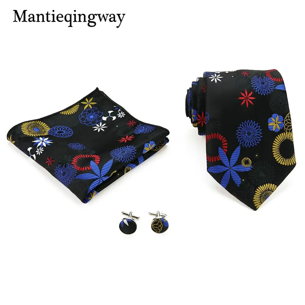 Mantieqingway 20 цветов галстук Hanky запонки наборы для мужчин полиэстер Пейсли Цветочные шеи галстук мужской, карманный, квадратный платок - Цвет: 087