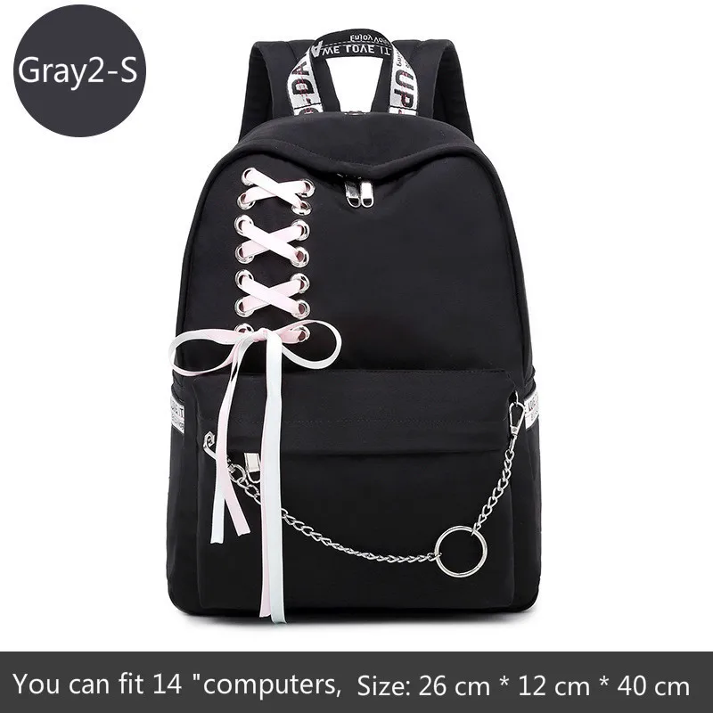 Black2-S Fashion Girl Schoolbag Students Pink Laptop Backpack School Bags For Teenage Girls Women Backpacks Mochila infantil Escolar - Color: Black2-S