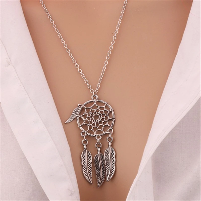 2019 Горячая Мода Bijoux Винтаж Ретро полые перо кулон в виде Ловца снов Макси