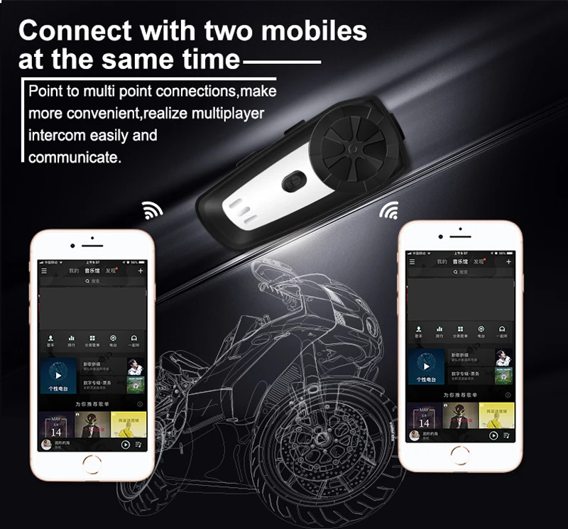 Мотоциклетный беспроводной шлем домофон гарнитура Bluetooth комплект MP3 FM Голосовая команда Проводная до 2 способ радио громкой связи BT домофон