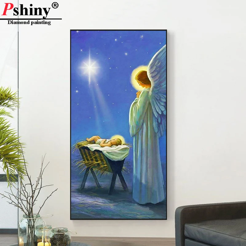 Pshiny 5d DIY Круглый картина вышитая бисером Девы Марии религия Алмазная вышивка