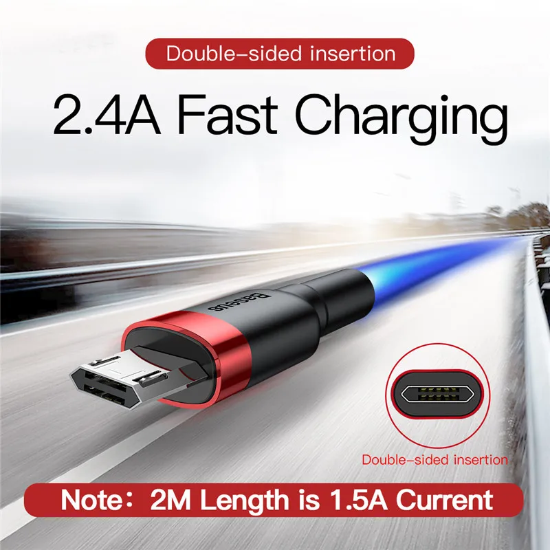 Baseus 2.4A микро USB кабель Быстрая зарядка для передачи данных Android мобильный телефон