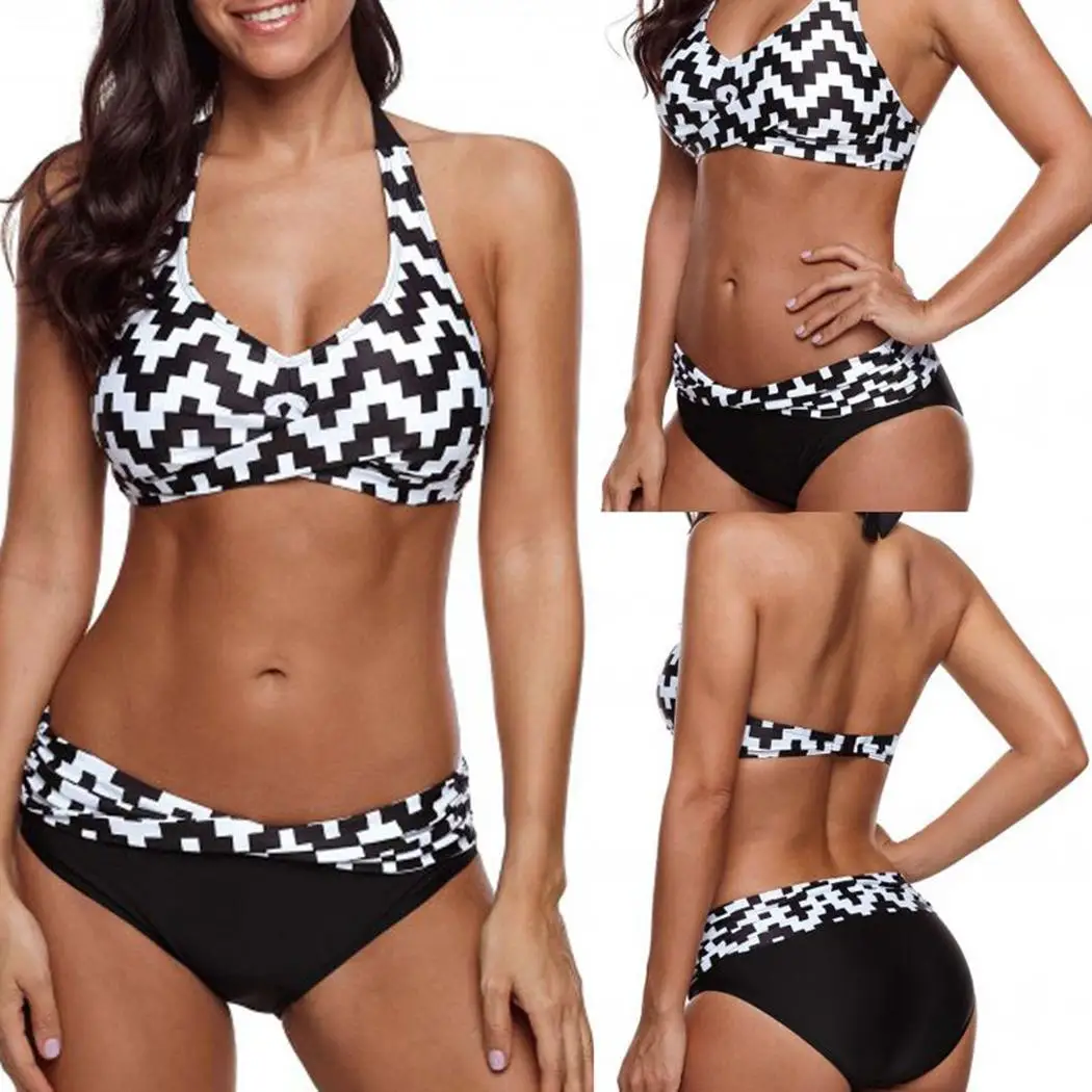 Женский купальник без рукавов с геометрическим узором из двух частей одежда для