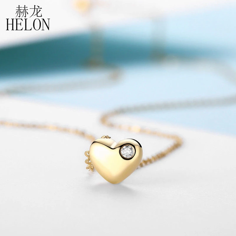 HELON Solid 18 K желтое золото полный разрез настоящие натуральные бриллианты Любовь Сердце помолвка Свадебная цепочка и кулон ожерелье для женщин подарок