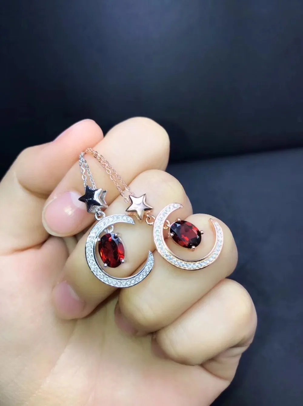 Uloveido натуральный красный гранат камень звезда кулон ожерелье для женщин 925