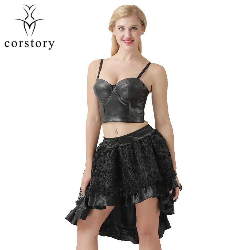 

Corstory Black Faux Leather Steampunk Corset Bra Women Lovely Bustier Club Party Sexy Dance Wear Plus Size Gothic Crop Tops 6XL