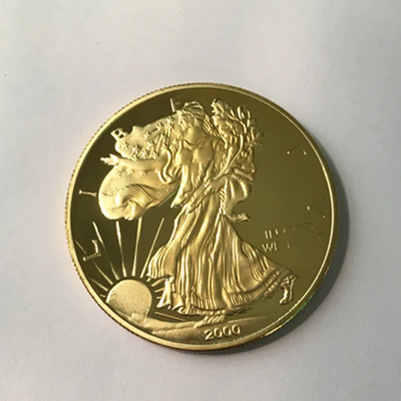 

10 pcs The rare edition 2000 freedom coins 24K real gold plated badge 40 mm eagle back side souvenir home decoration coin