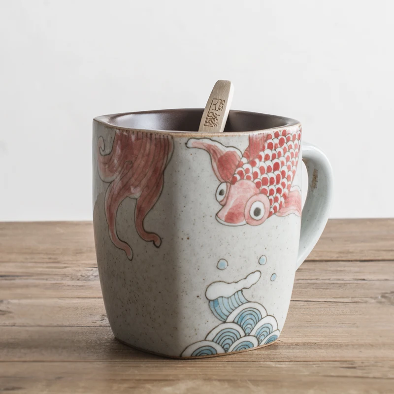 350 мл китайский Стиль Ретро керамика Кофе кружки ручная роспись большая рыба