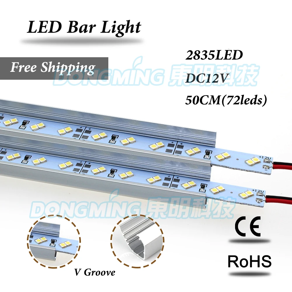 LED bar light 50cm 72 led double row LED luces strip 2835 smd with Aluminium V profile jewelry showcase lighting cold/warm white