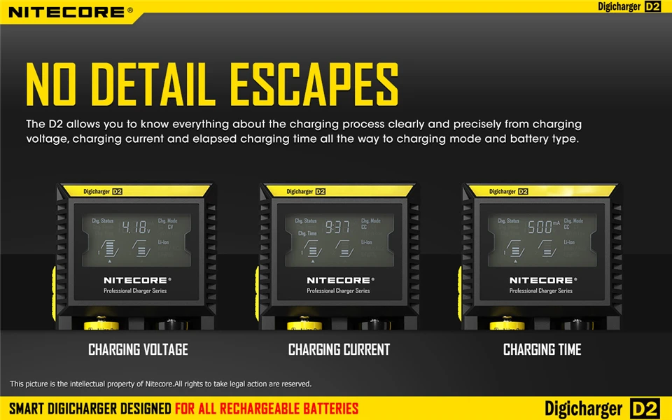Nitecore D4 D2 18650 Батарея Зарядное устройство с ЖК-дисплей Экран для IMR литий-ионный LiFePO4 Ni-Cd-плеер зарядки 26650 18650 14500 Зарядное устройство