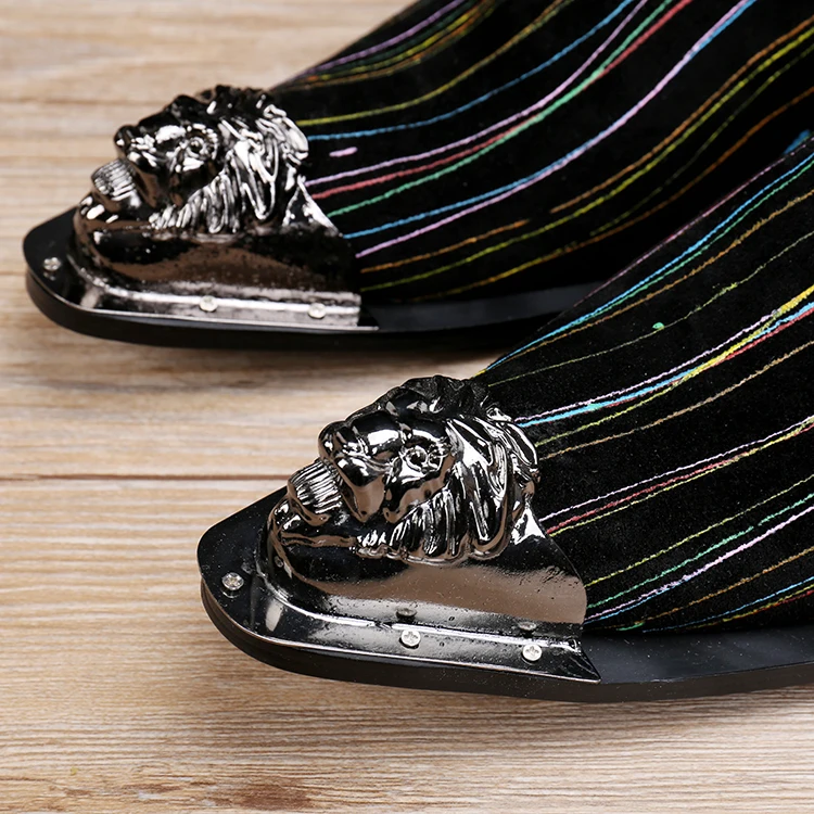 MIQUINHA Металлические Блестки Острым Носом Полосатый Печати Кожаные Мужские Бизнес
