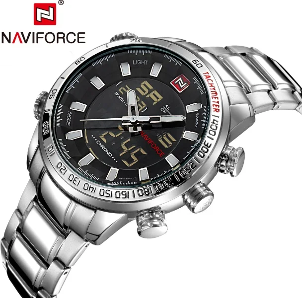 NAVIFORCE Роскошные спортивные наручные часы Мужские Водонепроницаемые Мужские часы Мужские Цифровые кварцевые аналоговые часы Военные Relogio Masculino - Цвет: Коричневый