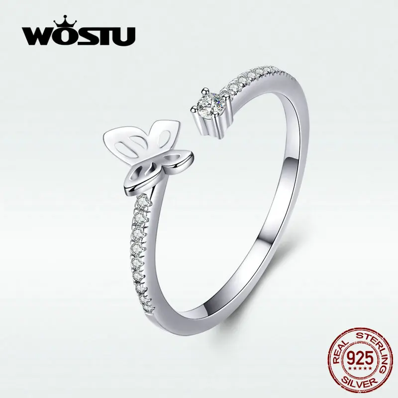WOSTU Classic Opening Butterfly Rings Authentic 925 Sterling Silver Adjustable CZ For Women Making Jewelry DXR550 | Украшения и