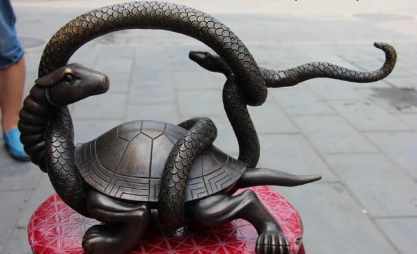 

song voge gem S1124 Home Feng Shui Wealth Basaltic Snake Dragon Turtle Black tortoise Bronze Statue