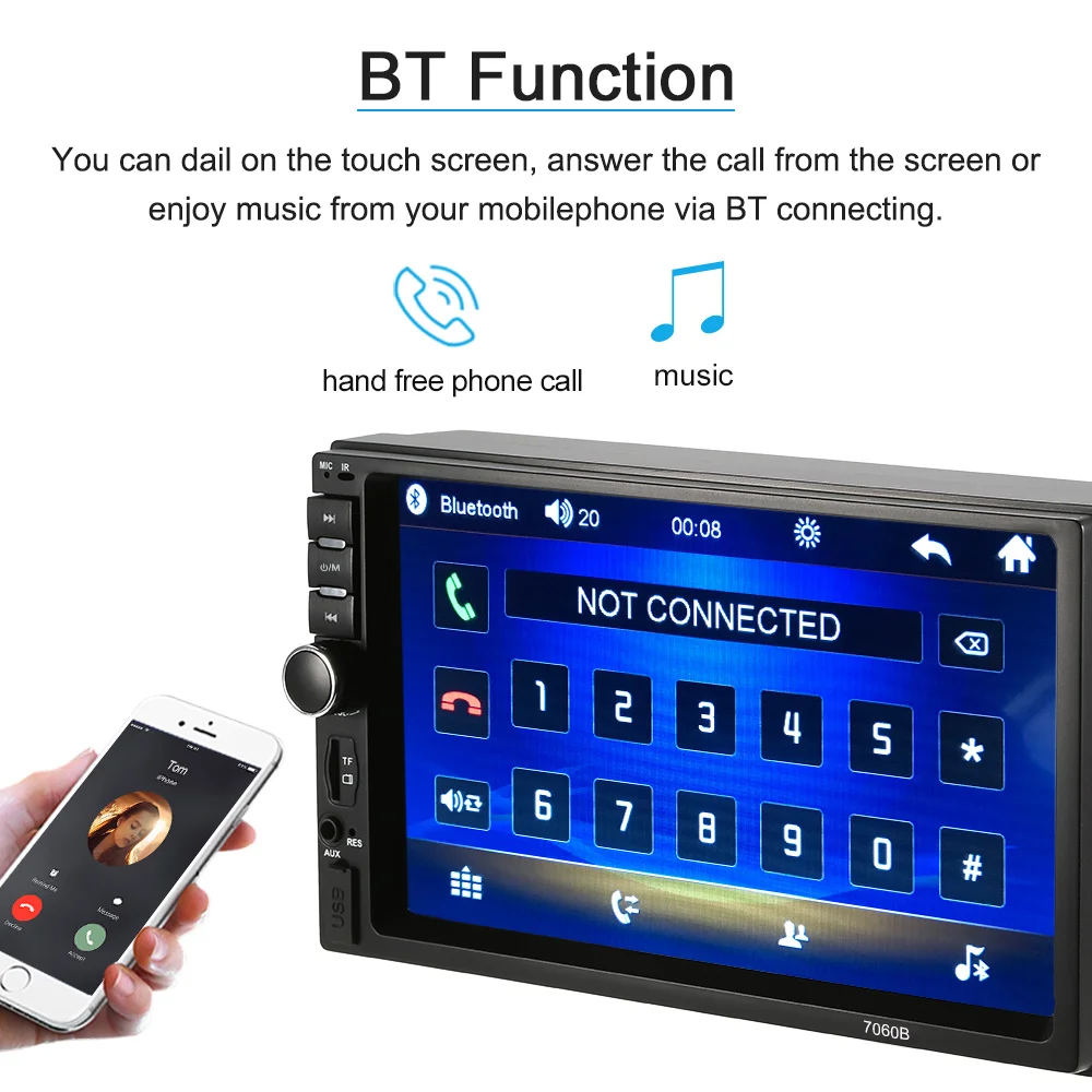 

kkmoon 7" 2Din universal Car Multimedia Audio Video Play Tap PC Tablet BT/USB/TF FM Aux Input/Rear View Camera In-Dash Autoradio