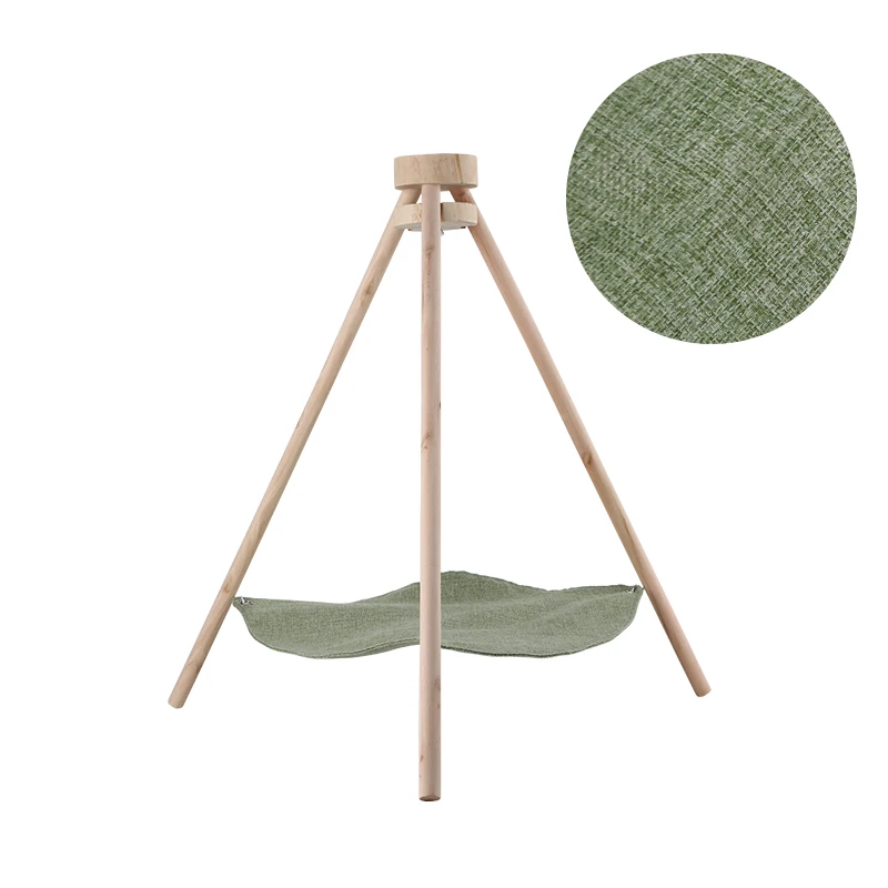 Green Гамак для загара для кошек, щенков, маленьких собак, ленивый кот, кровать, деревянный штатив с льняным гамаком, домик для домашних животных, домик для домиков, подушка для шезлонга - Цвет: Green