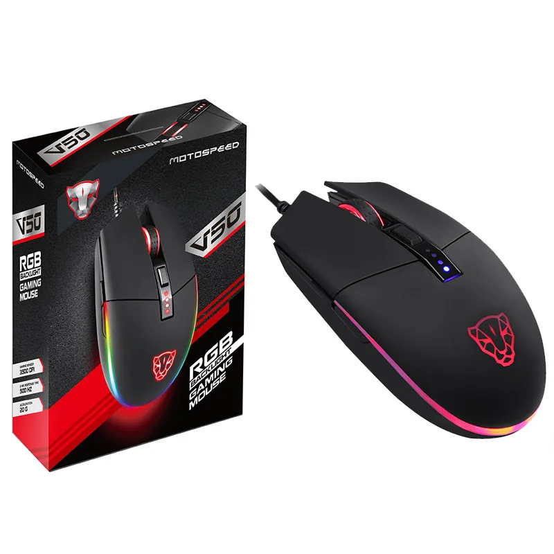 Черный Motospeed V50 RGB макро Программирование 4000 dpi игровая геймерская мышь USB компьютерная Wried оптическая мышь с подсветкой дышит светодиодный для ПК игры - Цвет: Черный