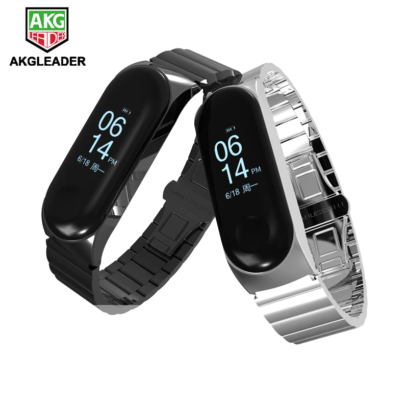 

For Xiaomi Mi band 3 Metal Steel Wrist Strap Band With Butterfly Buckle For Xiaomi Band 3 Watchbands Miband 3 Bracelet Straps