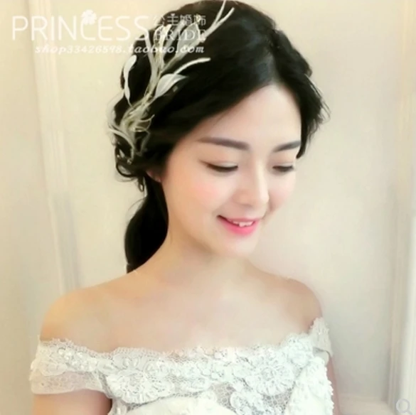 Тиара Свадебная с перьями простой аксессуар для волос милая супер фея свадебное