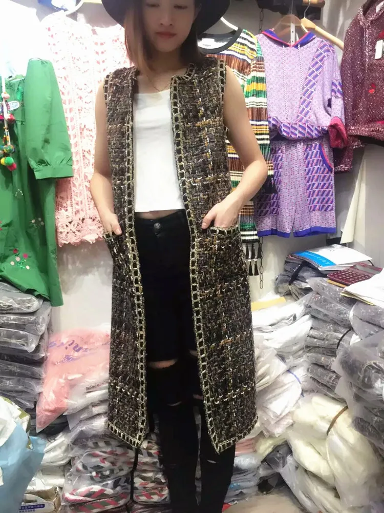 Высокое качество женский жилет Модный veste femme, элегантная твидовая куртка женская зимняя colete, женская зимняя халекос mujer без рукавов