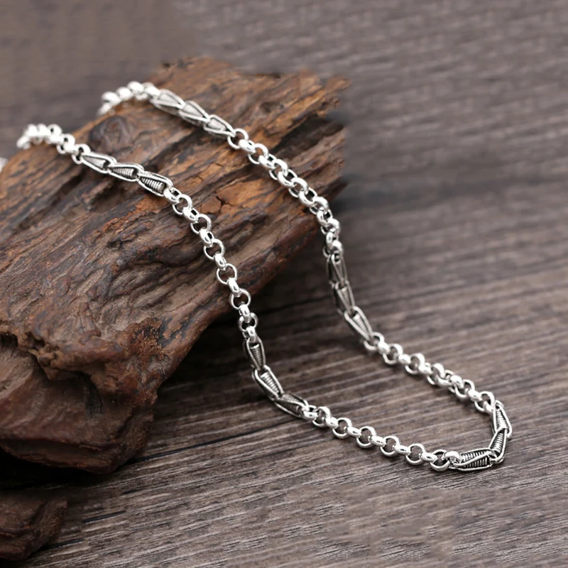 Мужское и женское длинное ожерелье из 100% настоящего серебра 925 пробы винтажная