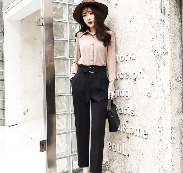 Pantalon Femme Повседневное Для женщин штаны-шаровары брюки осень штаны длиной до щиколотки, Высокая Талия офисные штаны OL леди брюки; цвет черный, бежевый; BV14