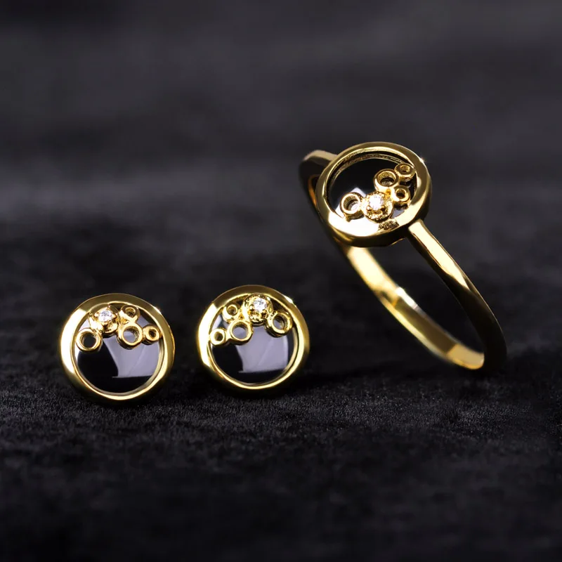 

Blucome Ceramic Women Jewelry Sets Gold-color Zircon Stud Earrings Finger Rings Rhinestone Wedding Copper Earring Ring Set