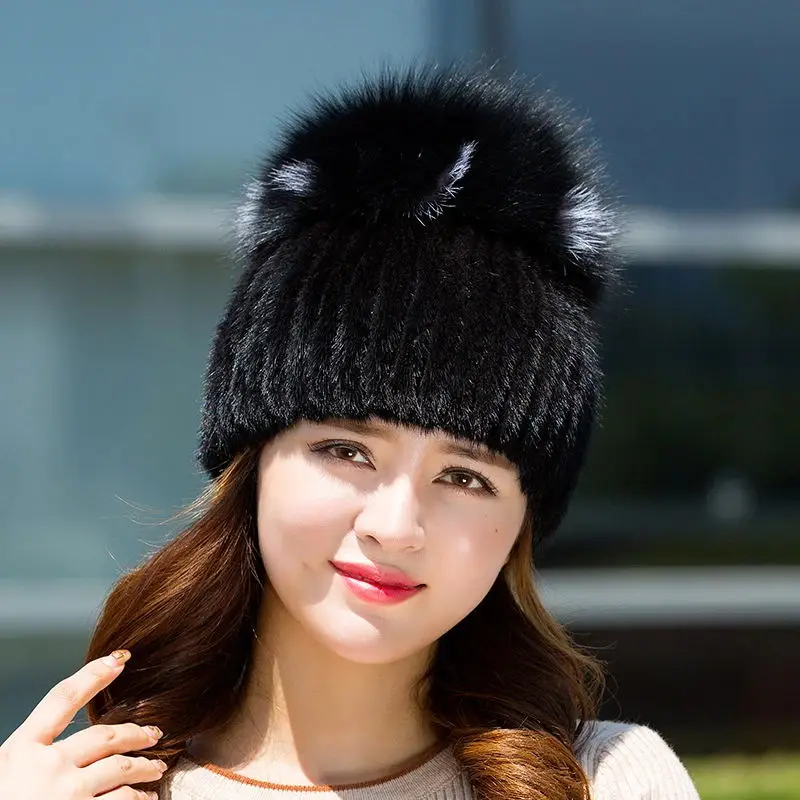 Женская меховая шапка из норки и лисы|fur cap|caps for womenwinter cap women |