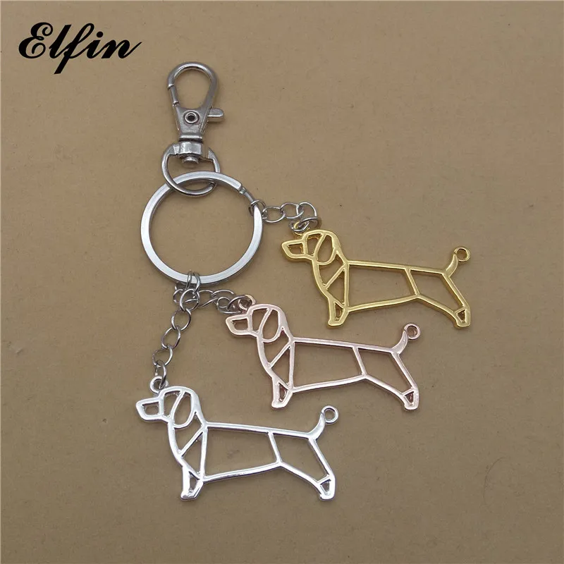 Elfin модный стиль оригами брелок dachshund золотой цвет серебряный цвет животное ювелирное изделие с животным мода собака брелок кольца для мужчин и женщин - Цвет: silver gold rose