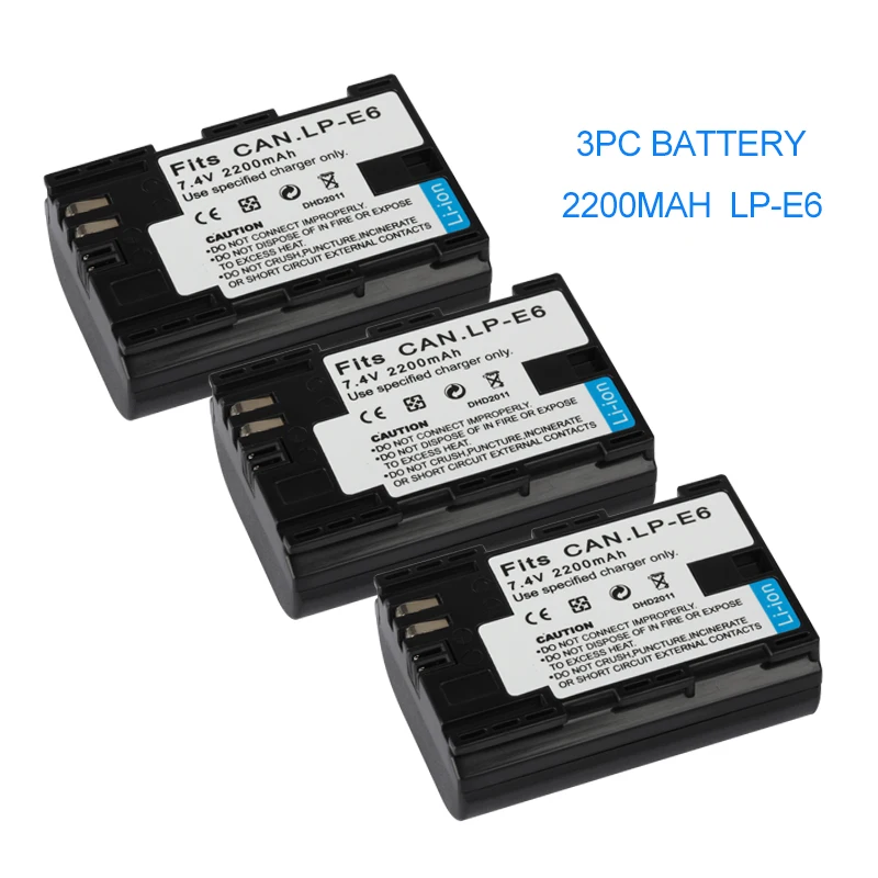 3pcs Battery LP-E6 батарея для Canon EOS 5DS 5D Mark II Mark III 6D 7D 60D 60Da 70D 80D DSLR EOS батарея LP E6 2200 mAh/8,4 V зарядное устройство - Цвет: 3pcs Battery