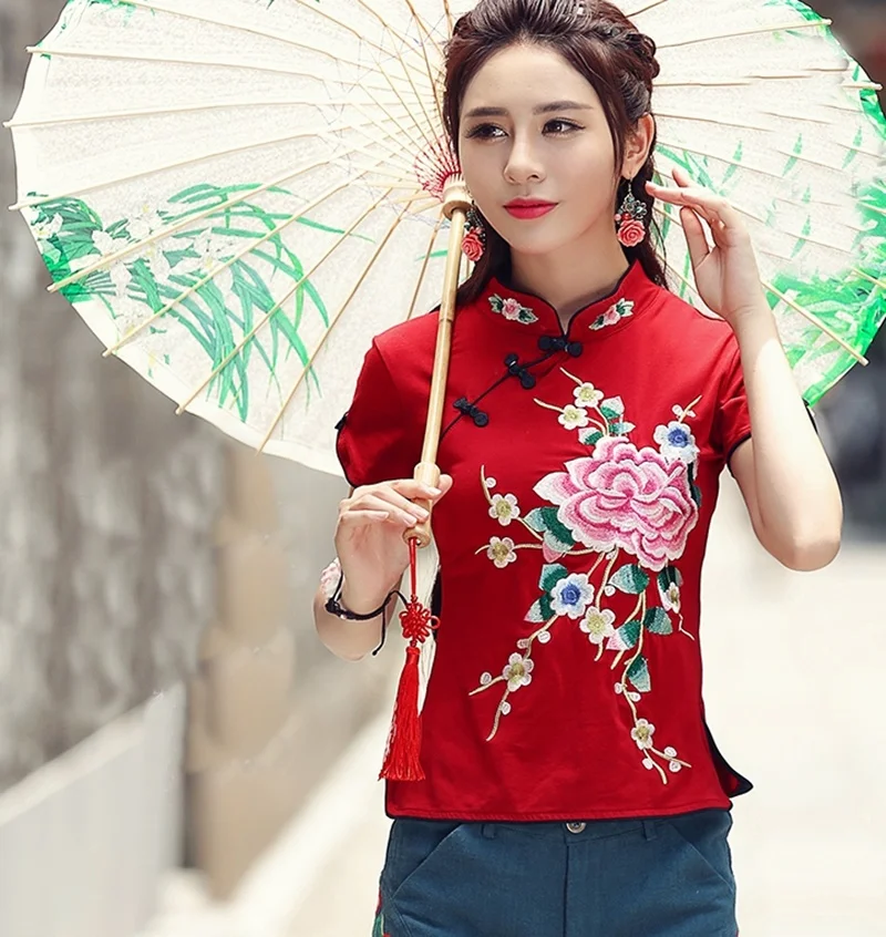Традиционная китайская одежда для женщин Cheongsam Топ воротник стойка Женские топы и блузки Восточная китайская одежда AA4657