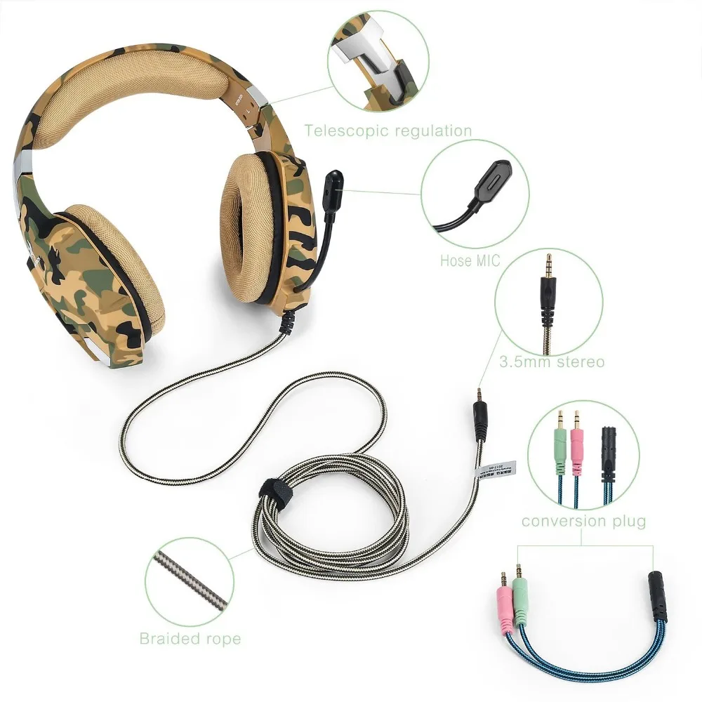Jeecoo G1500 Stereo Gaming Headphones with Microphone for PS4 Xbox one Computer Laptop and Mobile phone-Camouflag | Электроника