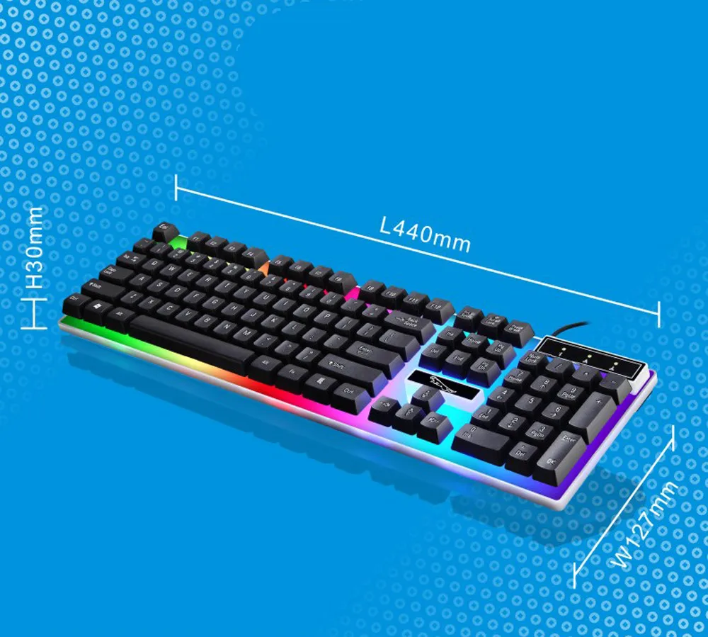 Проводная USB клавиатура VOBERRY цветная светодиодная Радужная Водонепроницаемая