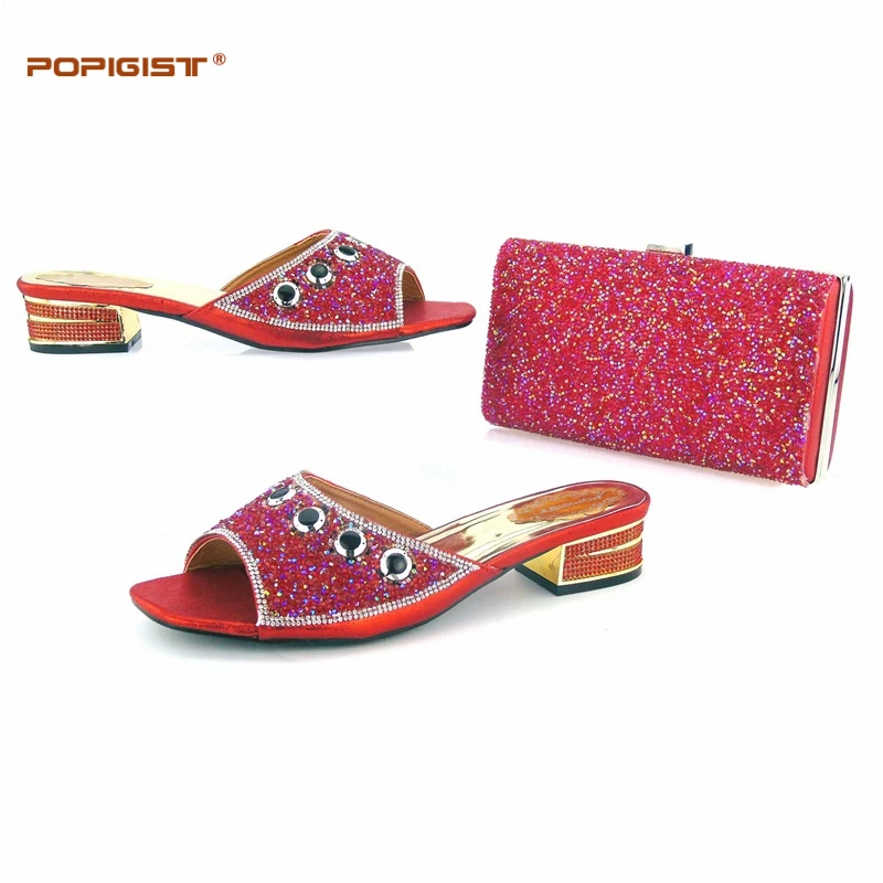 Быстрая доставка DHL на низком каблуке удобные женские Обувь и Комплект с сумочкой