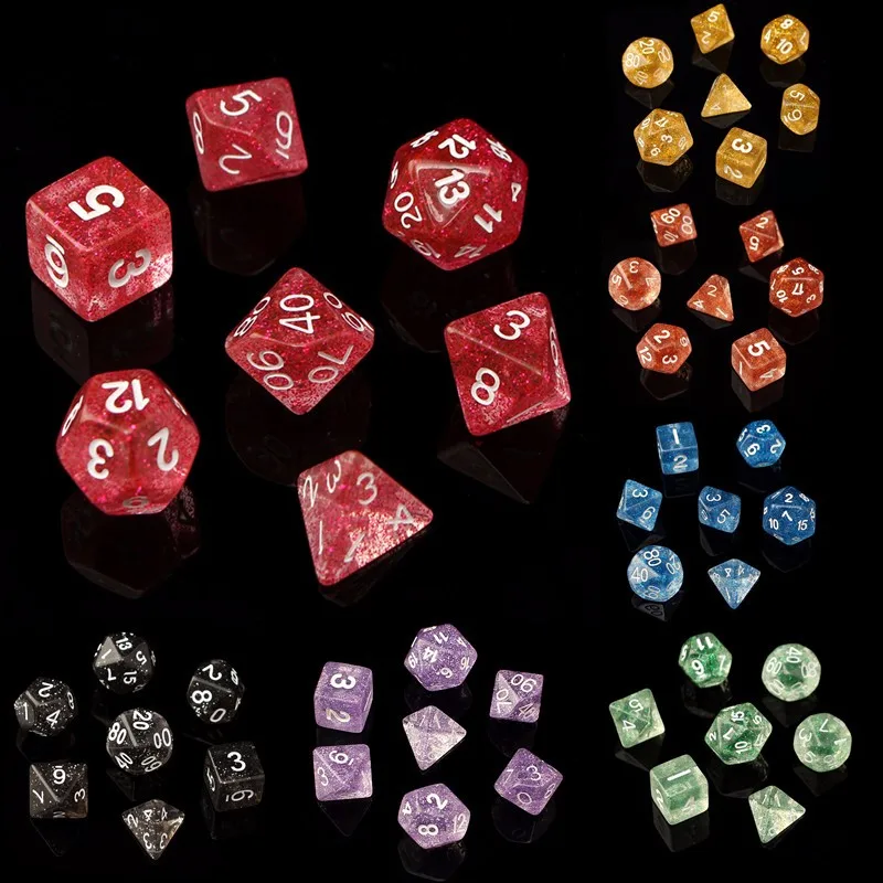 7 шт./компл. и блеск TRPG игровые кубики для D4-D20 Multi по бокам кости 4/6/8/10/12/20 сбоку принадлежность для игр