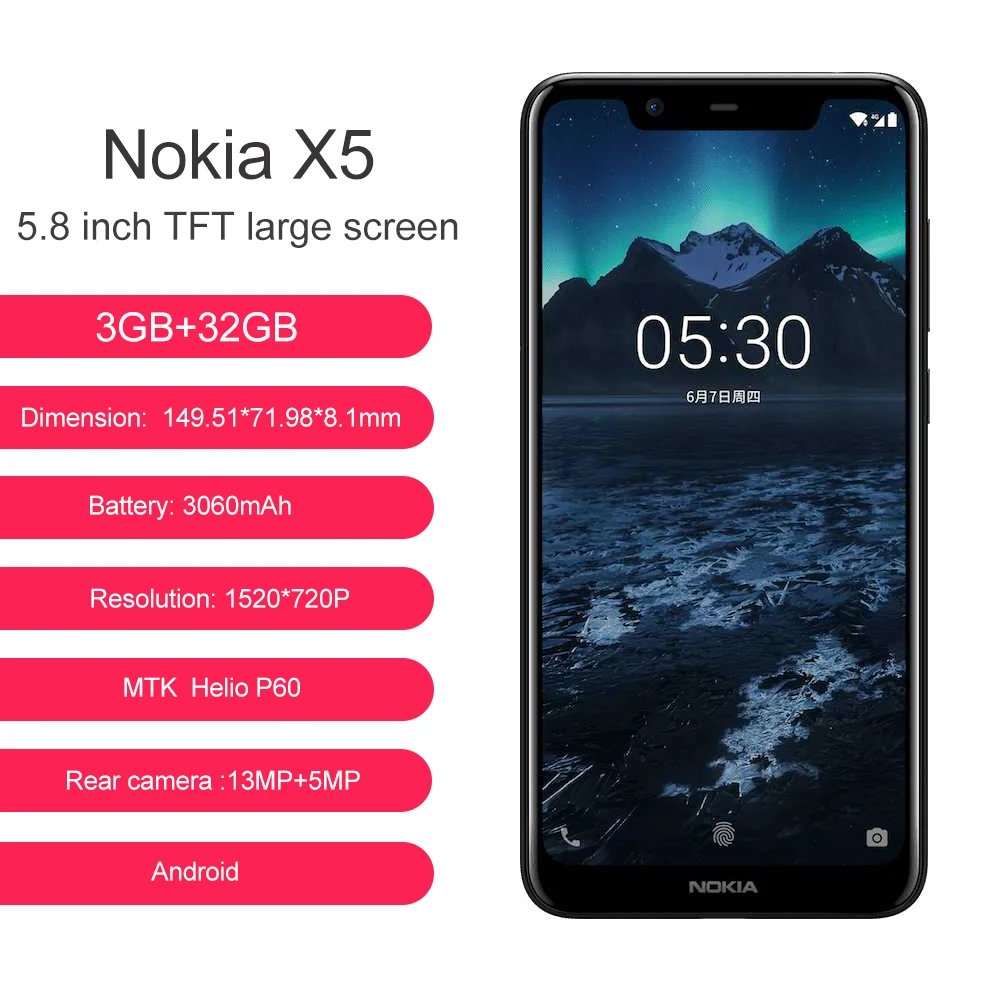 Nokia X5 3G RAM 32G ROM мобильный телефон 5 86 '񟽤 мАч 3 Камера 13MP и 5MP 8MP Dual Sim Android