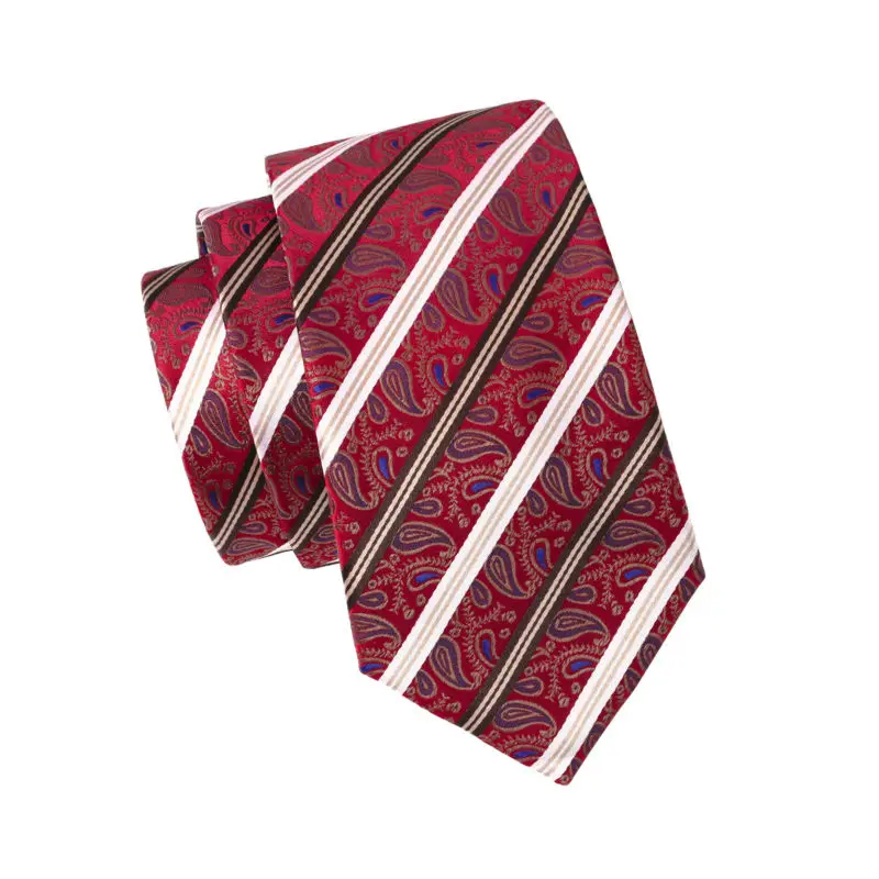 

LS-1569 Barry.Wang Classic Men`s Tie 100% Silk Red Novelty Necktie Hanky Cufflink Set For Men`s Wedding Party Business