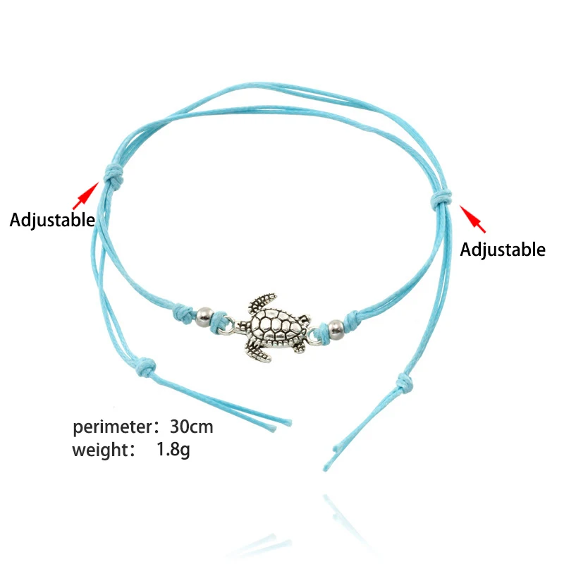 

Fashion Vintage Sea Turtle Anklet Bracelet Dual use 3 Colors Blue Black Yellow Hand Made Anklet Beach Leather Rope Anklet