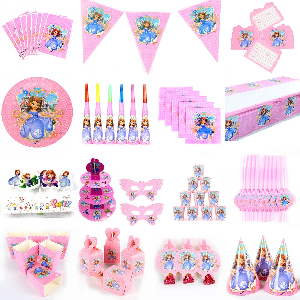 София Дети с днем рождения украшения набор предметы для вечеринки принцессы Детский День Рождения вечерние принадлежности