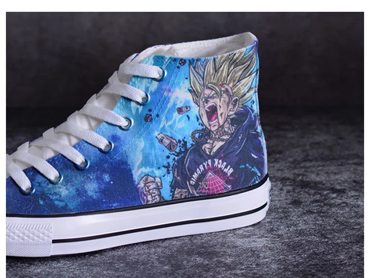 Мужские высокие вулканизированные туфли с двумя боковыми рисунками аниме Dragon Ball Z; крутые парусиновые ботинки Super Saiyan Son Goku